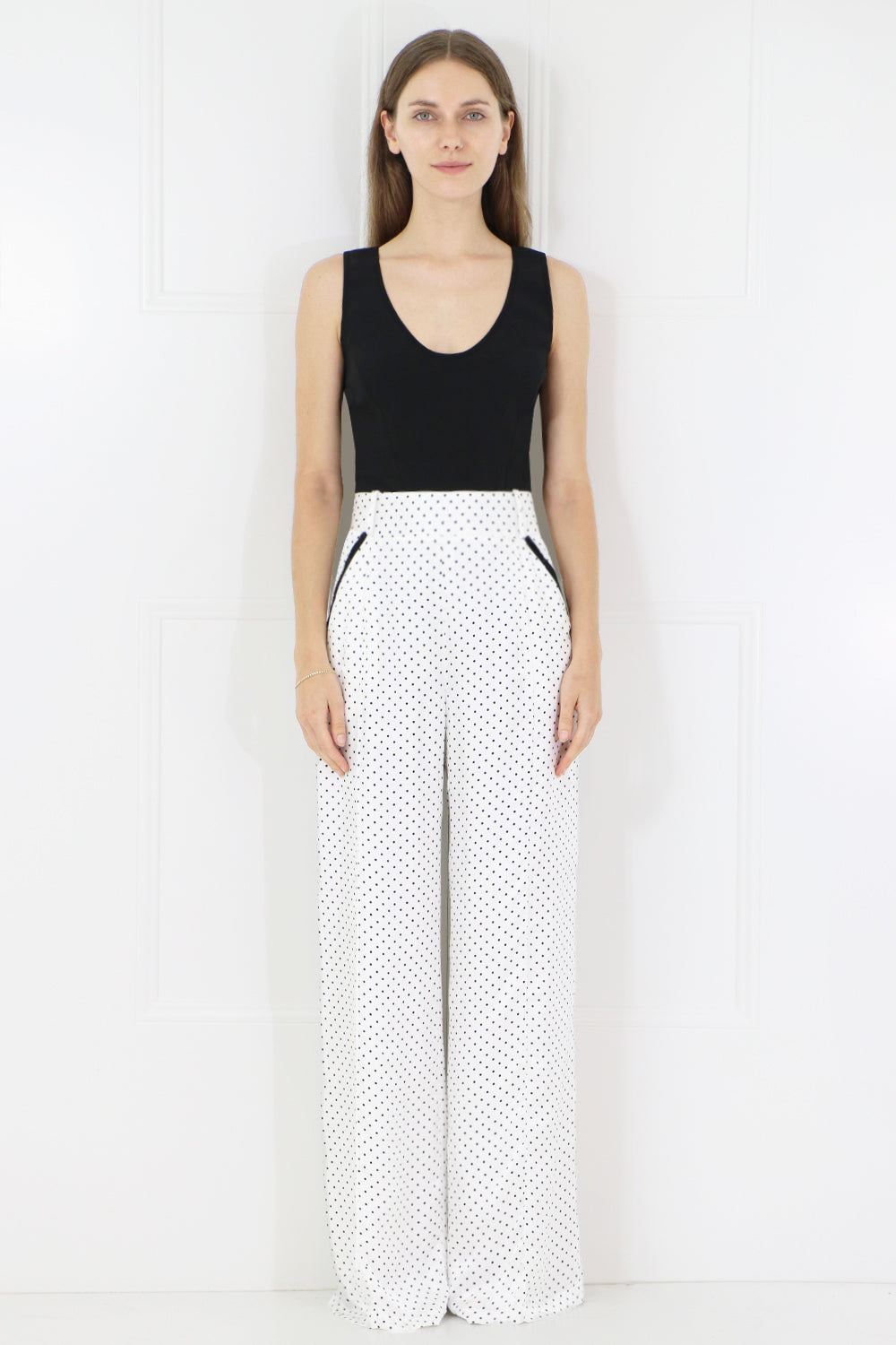 MOTHER OF PEARL RTW CORA WIDE LEG POLKADOT PANTS BLACK/WHITE