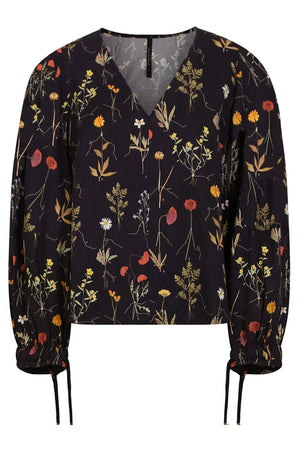 MOTHER OF PEARL TOPS REESE FLORAL BLOUSE L/S HERBARIUM BLACK