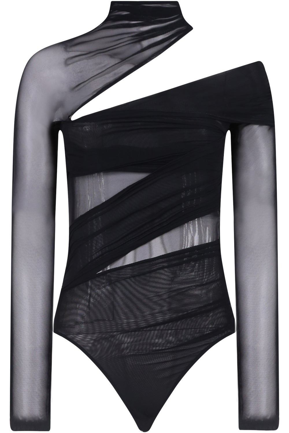 MUGLER BODYSUITS L/S CUT OUT MESH BODYSUIT BLACK