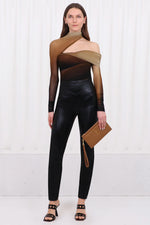 Printed mesh turtleneck bodysuit in black - Mugler