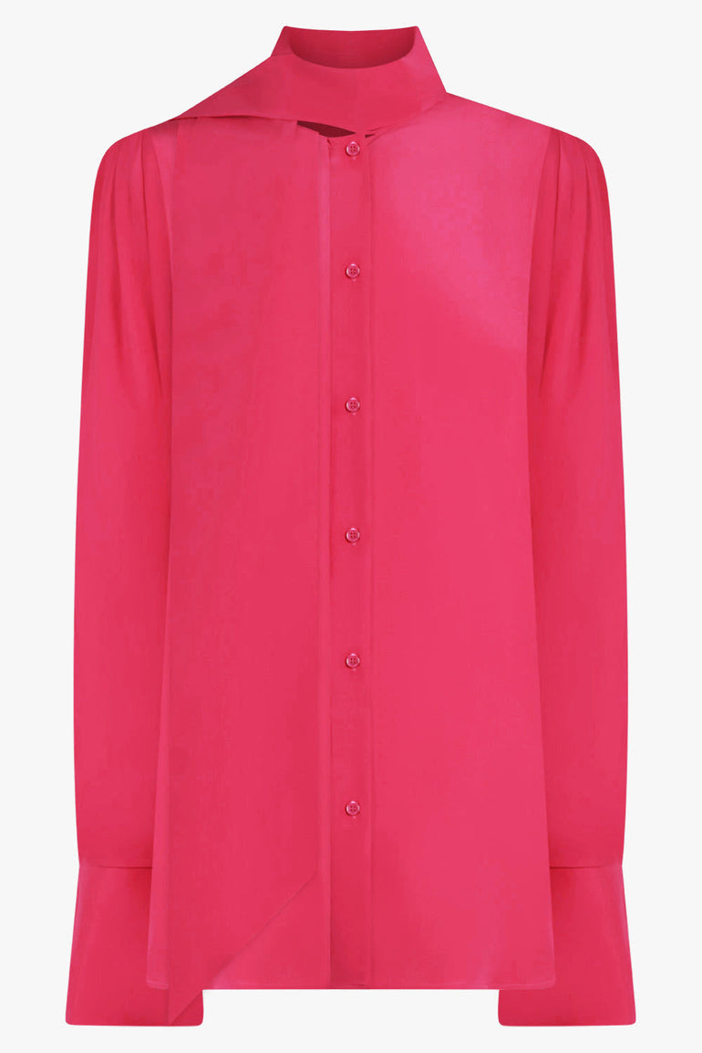 NINA RICCI RTW Crepe De Chine Neck-Tie Puff Sleeve Shirt | Fuschia