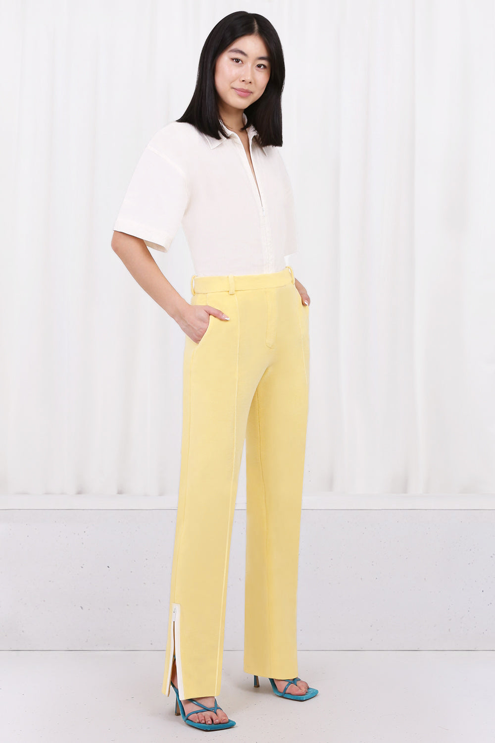 NINA RICCI RTW STRAIGHT PANTS WITH ZIP ANKLE DETAIL VANILLA