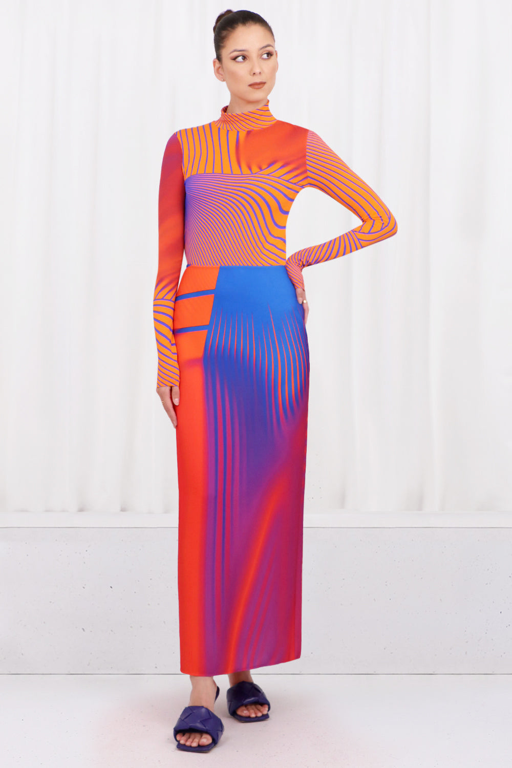 NINA RICCI RTW STRAIGHT SKIRT CENTRE BACK SLIT | ORANGE/PURPLE