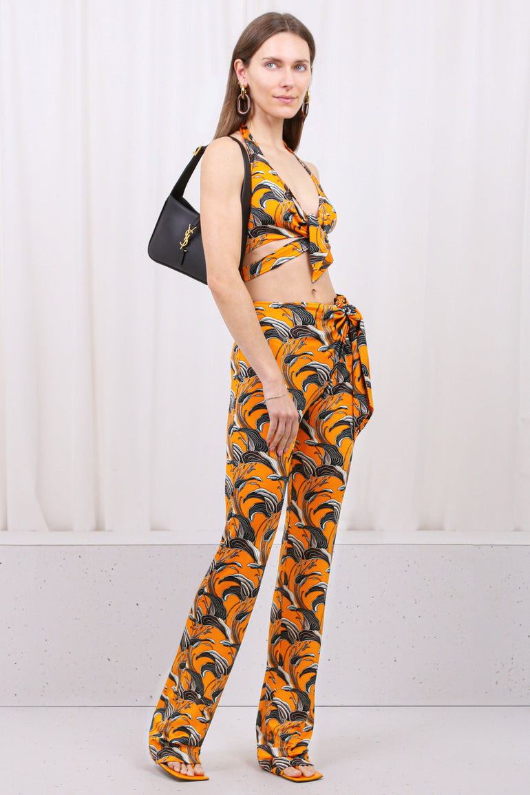 RABANNE RTW PRINTED FLORAL TIE WAIST PANTS | LILY FLOWERS