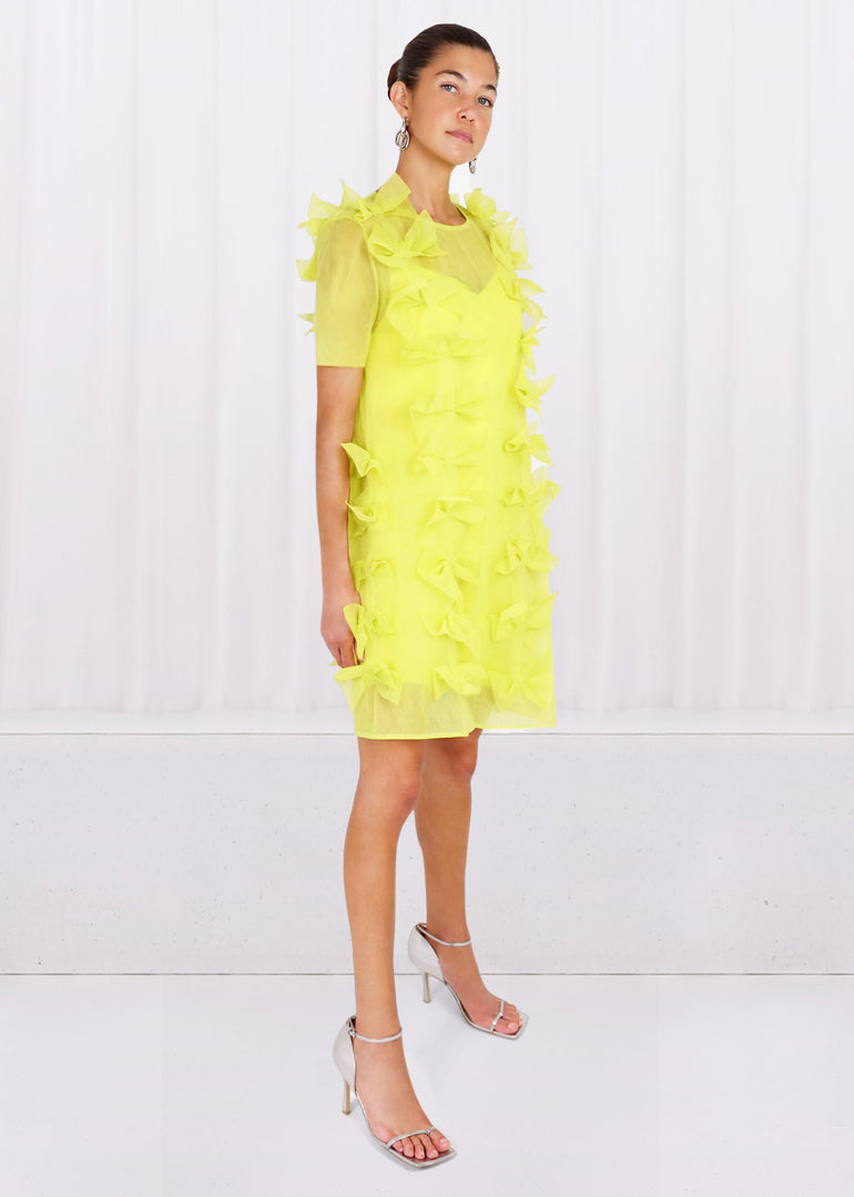 PASKAL RTW TULLE T-SHIRT DRESS WITH BOW APPLIQUES | LIME