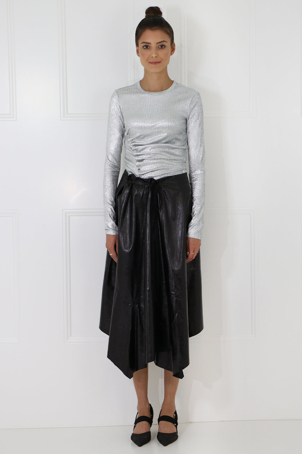 ASYMMETRIC LEATHER SKIRT BLACK