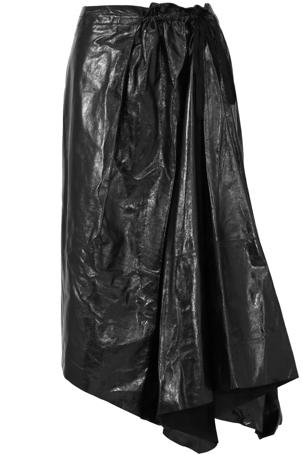 Asymmetrical long black leather skirt hotsell