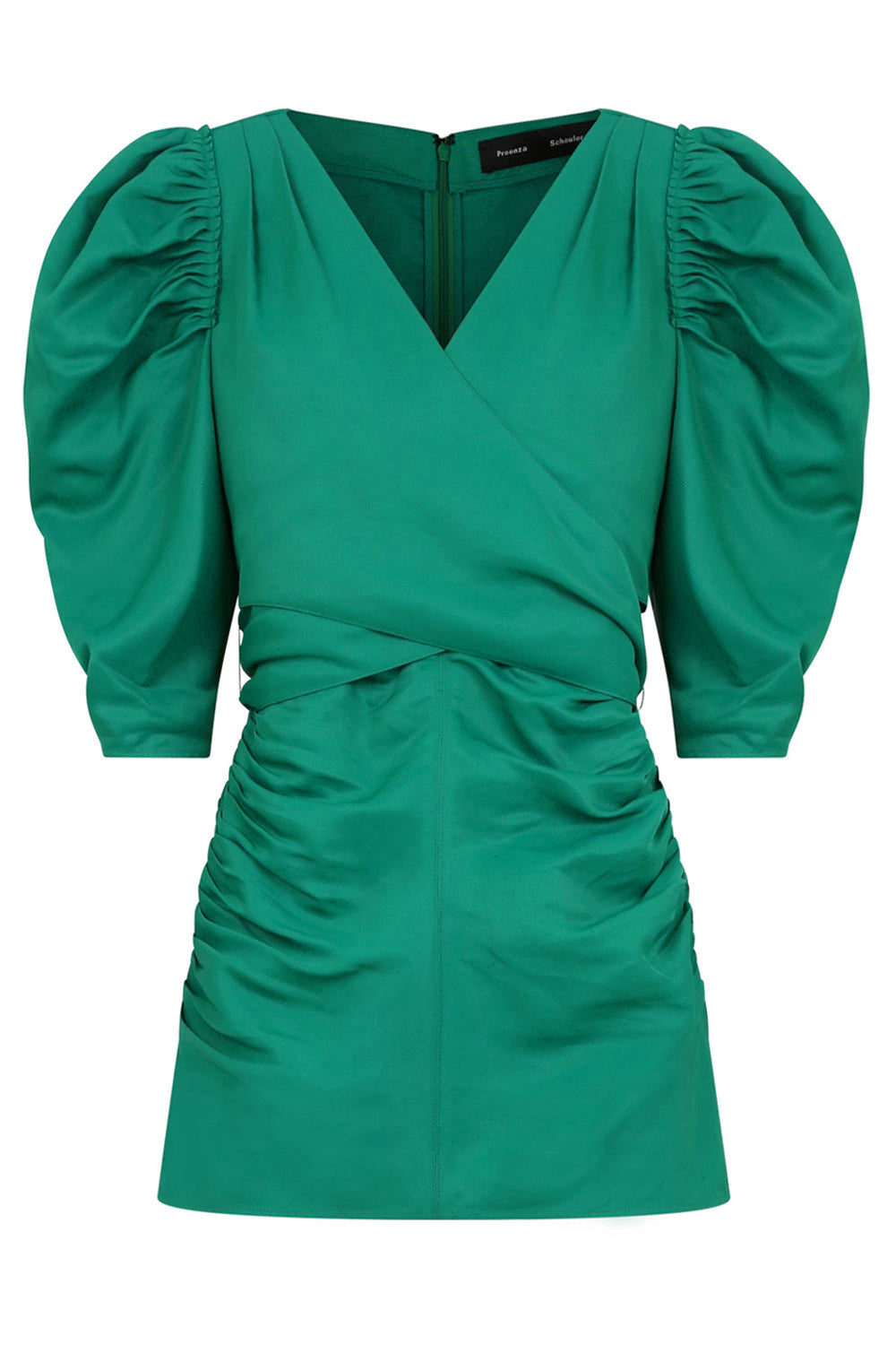 PROENZA SCHOULER RTW SHIRRED SLEEVE WRAP TOP 3/4SL EMERALD GREEN