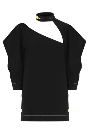 PROENZA SCHOULER TOPS ASYMMETRIC CUTOUT BLOUSE 3/4SL BLACK