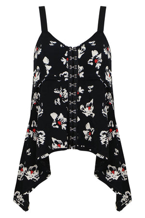 PROENZA SCHOULER TOPS BLOSSOM PRINT EYELET A-LINE TOP BLACK