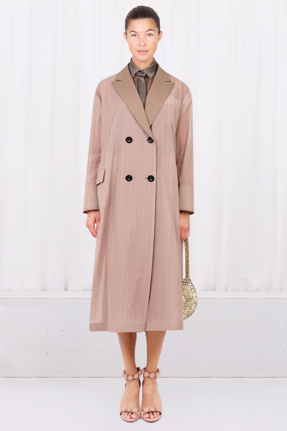 SACAI RTW CHALK STRIPE COAT | BEIGE