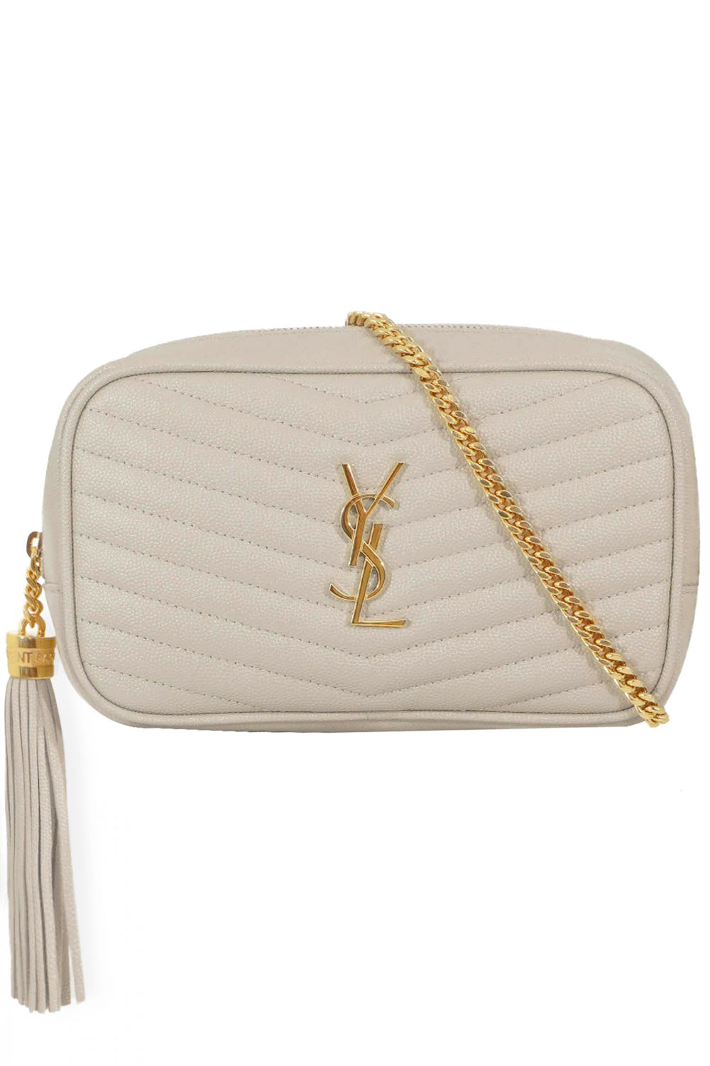 SAINT LAURENT BAGS NEUTRAL LOU MINI QUILTED CAMERA BAG | CREMA SOFT/GOLD