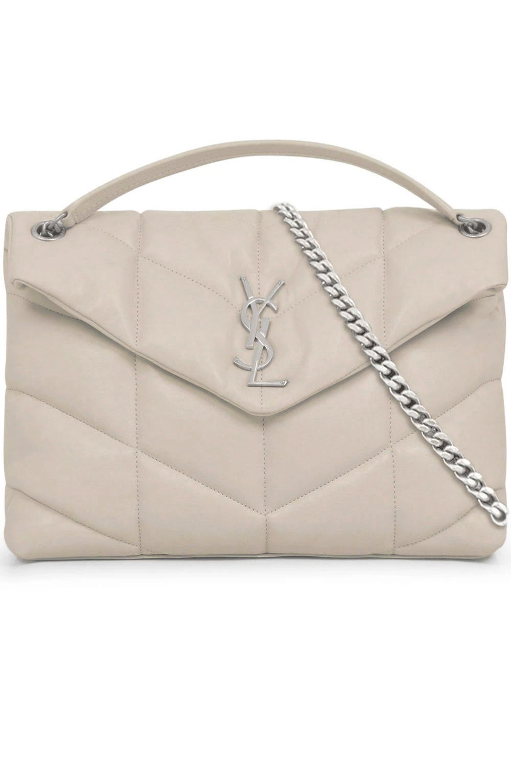 SAINT LAURENT BAGS WHITE LOULOU MEDIUM PUFFER BAG CREMA/SILVER