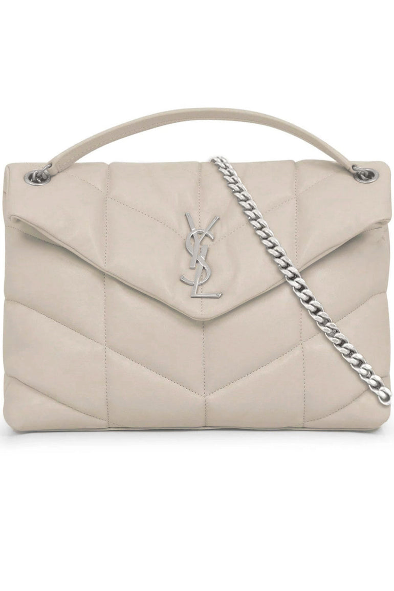 SAINT LAURENT BAGS WHITE LOULOU MEDIUM PUFFER BAG CREMA/SILVER