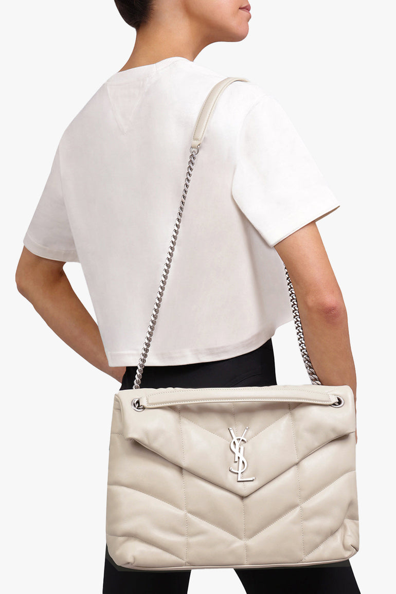 SAINT LAURENT BAGS WHITE LOULOU MEDIUM PUFFER BAG CREMA/SILVER