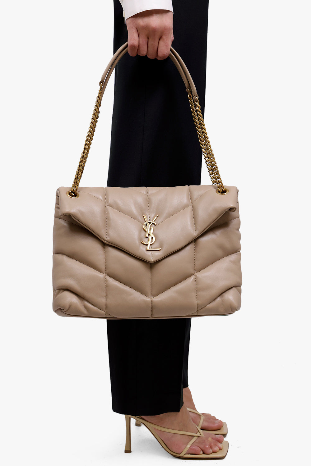 SAINT LAURENT LOULOU MEDIUM PUFFER BAG DARK BEIGE GOLD PARLOUR X