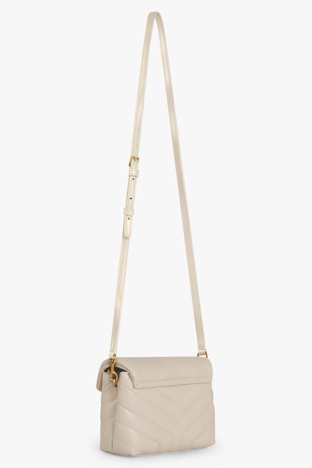 SAINT LAURENT BAGS WHITE LOULOU TOY FLAP BAG ADJUSTABLE STRAP | CREMA SOFT/GOLD