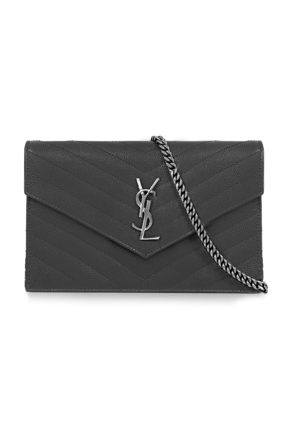 Saint laurent large monogram quilted leather best sale wallet on a chain