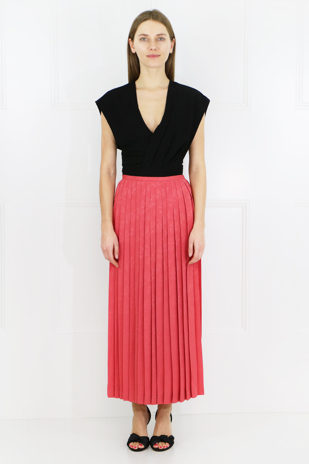 VILSHENKO RTW BEATRIX PLEAT SKIRT CORAL