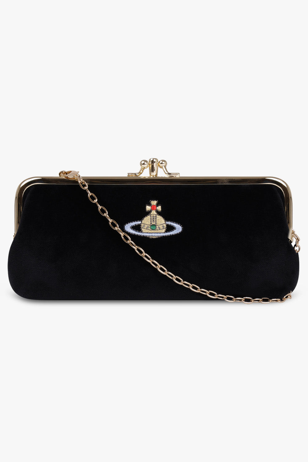 VIVIENNE WESTWOOD EMBROIDERED ORB DOUBLE FRAME PURSE BLACK