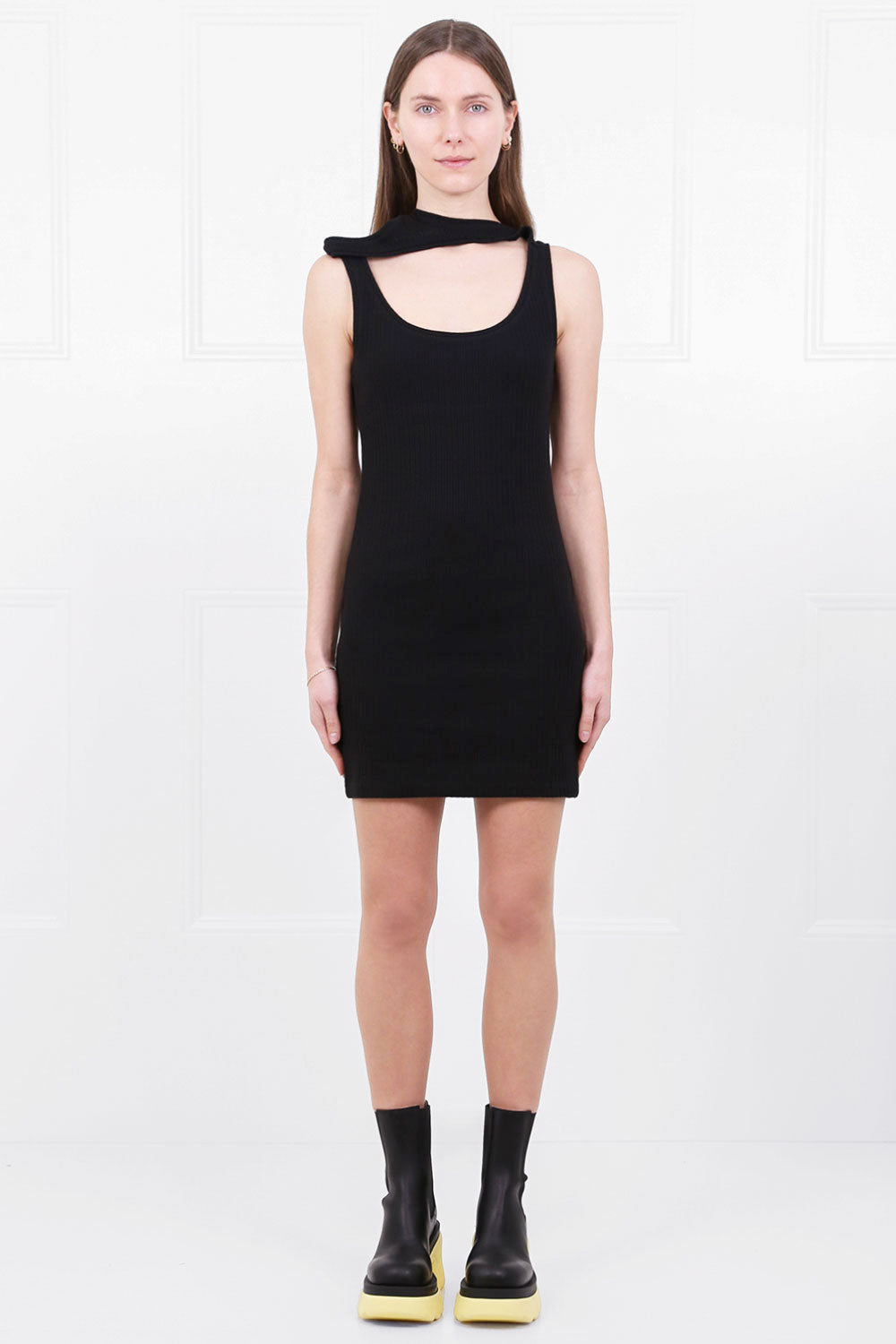 Y/PROJECT RTW THREE COLLAR MINI DRESS S/LESS BLACK