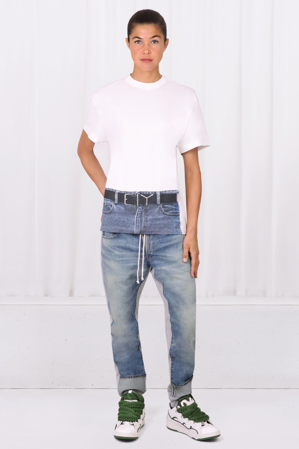 Y PROJECT TROMPE L'OEIL Y BELT T-SHIRT WHITE NAVY PARLOUR X SYDNEY